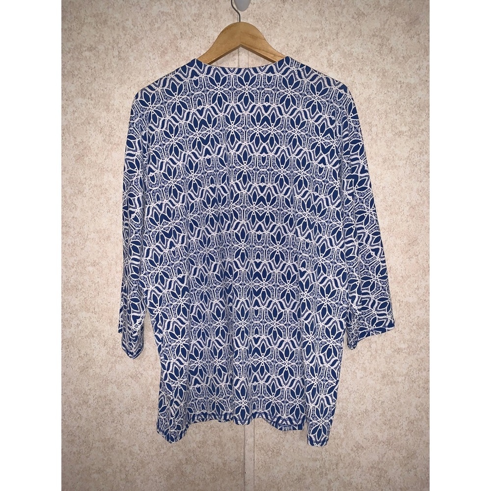 Ruby Rd Blue White Geometric Pattern Open Front 3… - image 4